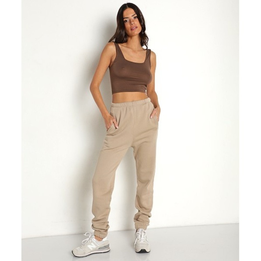 JOAH BROWN Empire Jogger Women XS Small Tan French Terry Sweatpants High Rise